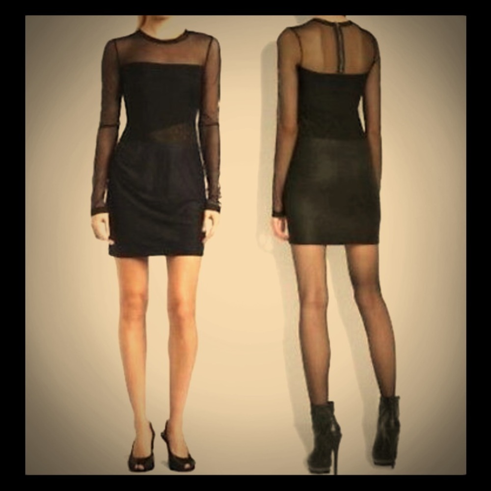 BCBGMAXAZARIA Black Sheer Long Sleeve Mesh Dress
